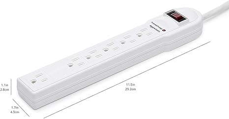 Surge Protector Power Strip, 6-Outlet, 790 Joules, LED Indicator, 6ft Extension Cord, White