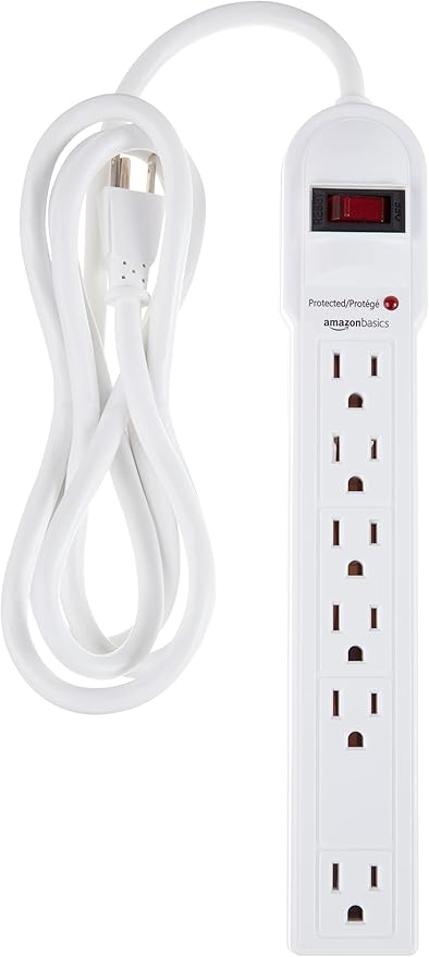 Surge Protector Power Strip, 6-Outlet, 790 Joules, LED Indicator, 6ft Extension Cord, White