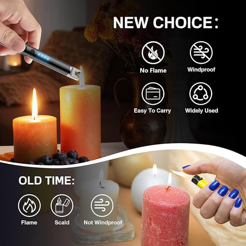 2 Packs Electric Candle Lighters, Windproof Flameless USB Rechargeable Plasma Arc Long Lighter for Grill Firework Kitchen.Gifts for Women Mom Men Wife Sister.