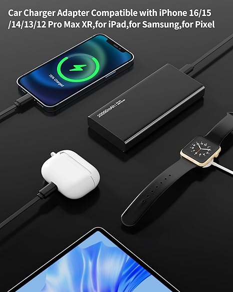 Retractable Car Charger, 4 in 1 Fast Charging Car Charger with USB-C & USB-A, Compatible with iPhone 17/16/15/14/13/12/11,Galaxy,Pixel, Car Accessories for Men Women Drivers