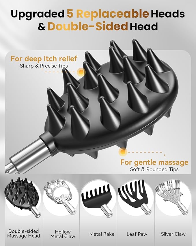 Telescoping Back Scratcher with 5 Detachable Heads, Valentines Day & Birthday Gifts for Men Women, Husband, Funny White Elephant Gifts for Adults with Gift Box