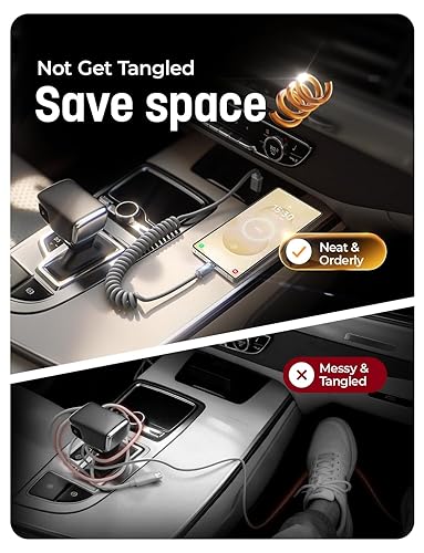 LISEN Coiled USB C Cable, 2 Pack for Android Auto & CarPlay Cable, Durable Short USB A to USB C Cable Gifts for Men Women Compatible with iPhone 17/16/15, Samsung Galaxy S25/S24/S23 A15/A14, Gray 4FT