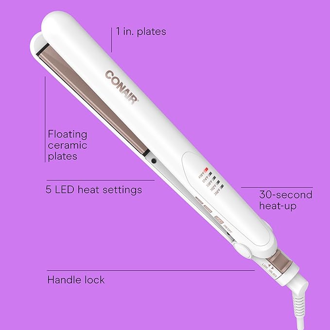 Double Ceramic Flat Iron, 1-Inch Flat Iron Hair Straightener with Claw Clip, 5 Heat Settings