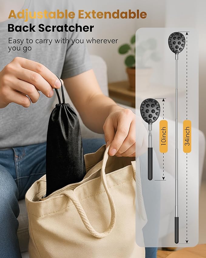 Telescoping Back Scratcher with 5 Detachable Heads, Valentines Day & Birthday Gifts for Men Women, Husband, Funny White Elephant Gifts for Adults with Gift Box